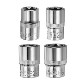 sourcing map 4pcs E-Torx Socket 1/2" Drive E18-E24 External Torx Deep Socket CR-V 6 Point Spline Socket Star Female Bit Socket for Auto Repairs Home Maintenance DIY Hand-Making 1.5" Length