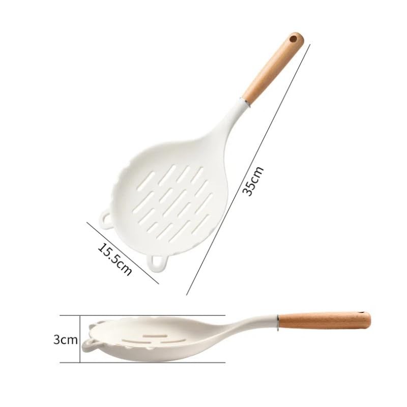 キッチンツール 調理器具 高温耐性シリコン 木製ハンドル 抗菌 大穴ザル 漏れやすいスプーン フォーク オシャレ 新居祝い