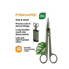 Fiskars Plant Detailer Snips & Holder, Precision Indoor Gardening Tool for Trimming & Pruning Dense Foliage, Long Reach Stainless Steel Micro-Tip Blades for Clean Cuts and Healthy Plant Growth, 6"