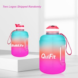 QuiFit 2.2 Litre Motivational Water Bottle - with Straw & Time Marker,Wide Mouth,BPA Free,Reusable,Ideal for Gym,Outdoor Sport,Home & Office (Green/Pink Gradient, 2.2 Liter)