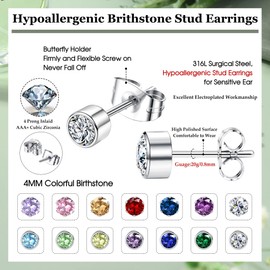 MILACOLATO 14Pairs Silver Stud Earrings for Women Surgical Steel Earrings Birthstone Earrings Small Multicolor Cubic Zirconia Stud Earrings Set Butterfly