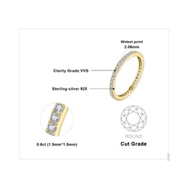 JewelryPalace Half Eternity Cubic Zirconia Wedding Band Stacking Ring Ehancer 14K Yellow Gold 925 Sterling Silver 8