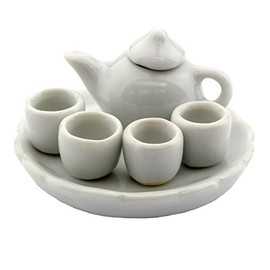 MyTinyWorld Handmade Dolls House Miniature Shiny White Glazed Ceramic Tea Set