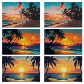 Sea Sunset Linen Placemats Set of 6, Decorative Table Mats 12x18 Inch, Washable Heat Resistant Placemats for Dining Table Kitchen Home Decor
