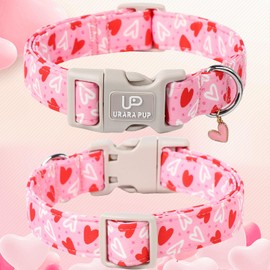 UP URARA PUP Valentine’s Dog Collar, Pink Heart Dog Collar with Quick Release, Valentine’s Gift Pet Girl Boy Dog Collar for Puppy Small Medium Dogs, Wedding Dog Collar