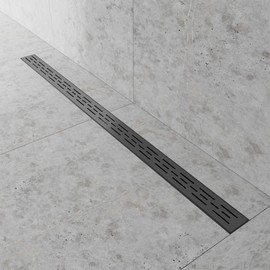 Hydroware 48 Inches Linear Shower Drain - Stainless Steel Rectangular Shower Floor Drain with Removable Patterned Grate, Hair Strainer, Threaded Adapter - Black