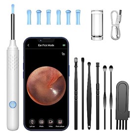 Ear Wax Removal, Ear Cleaner with 7 Pcs Ear Set, Ear Wax Removal Tool Camera with 1080P Ear Otoscope & 6 LED Lights, Wireless Ear Pick for Ear Cleaning with 6 Ear Spoons White