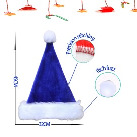 Blue Christmas Hat for Kids Adults 32 x 45 cm Luxury Christmas Hat Plush Santa Hat Unisex Santa Hat Santa Hat Costume Gifts for Women Men