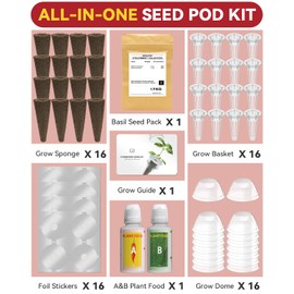 LYKOCLEAN Hydroponic Seed Pod Kit Compatible with AeroGarden, Ahopegarden, iDoo, MUFGA, 16 Pods Complete Growing Anything Garden Supply with Strawberry Seeds, Grow Sponges, Baskets, Domes, Labels