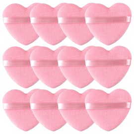 12 Pieces Heart Shape Powder Puffs Face Cosmetic Powder Puff Washable Reusable Soft Plush Powder Sponge Makeup Foundation Sponge for Face Body Loose Powder Wet Dry Makeup Tool, Pink