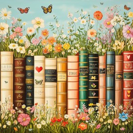 Diamond Art Kits for Adults Beginner, Vintage Wildflower Books Diamond Kits 5D Diamond Dots Gem Art Crafts with Tools Round Full Drill Funny Crafts for Home Wall Decor&Gift 12x16 inch ﻿