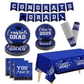 NatNarr Graduation Plates and Napkins 2025 Blue Graduation Party Supplies Decorations Class of 2025 Disposable Graduation Tableware Set for Congrats Grad Party,Serve 25