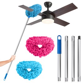 DRQ Ceiling Fan Cleaner Duster, 2 Pack Reusable Microfiber Duster with Extension Pole, 13 to 50 Inch Fan Blade Cleaner, Removable Dusters for Cleaning Walls Bookshelves Door Window Top (Blue Pink)