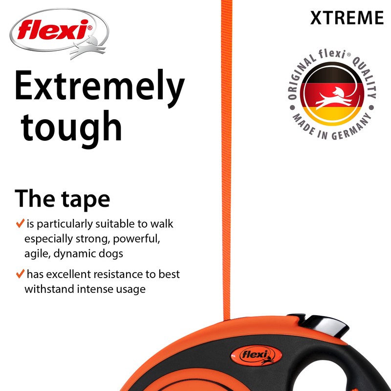 Flexi Xtreme Tape Orange & Black Large 5m Retractable Dog