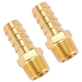Sanpaint 2 Pack Brass Hose Fitting, Adapter,1/2" Barb x 3/8" NPT Male Pipe