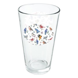 LOGOVISION Northeastern Birds Pattern 16 oz Pint Glass, Tempered Glass, Printed Design & A Perfect Fan Gift | Great for Cold Beverages, Soda, Water