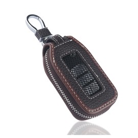 Car Key Fob Cover Case,Leather Car Key Holder with Mesh Window,Universal Keychain Case Accessories for Women & Men (Black/Brown)