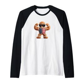 Cool Bodybuilder Cookie with Patriotic Colors Costume Raglan Baseball Tee