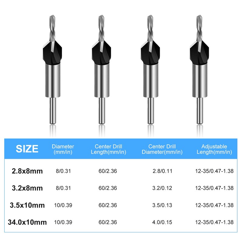 Pmueuff Countersink Drill Bit Set, 6-Piece Countersink Drill Bit Set