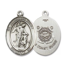 Bliss Sterling Silver Guardian Angel Coast Guard Medal Pendant Necklace 18"Chain Gift