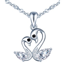 Women's girl's Sterling Silver Necklace, creative little swan necklace, decorated with shiny zircons, gift for Birthday, Valentine's Day and Christmas