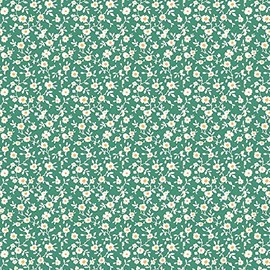 Liberty Fabrics, Small White and Yellow Floral, Emerald Green, 01666814A, by The Yard