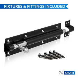 XFORT® 2 Pack Heavy Duty Tower Bolt Black 250mm (10"), Door Lock Bolt, Strong Black Coated Door Barrel Bolt, Durable Slide Bolt for Increasing Security on Garden Gates & Shed Doors.