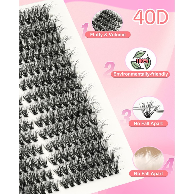 EMEDA 3D Cluster Eyelashes, 40D Eyelash Extensions, 8-16 mm, Mix,