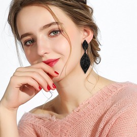 EVER FAITH Black Clip On Earrings for Women Wedding Party Rhinestone Crystal Drop Dangle Non-piercing Earring for Non Pierced Ears Black-Tone