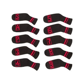 Scott Edward 10 Pcs Golf Iron Club Covers Head Covers for Irons Cuteness Basically Socks Shape Washable Golf Club Head Protector Double Sided Knit Suitable for Most Brands (Black Red Frame)