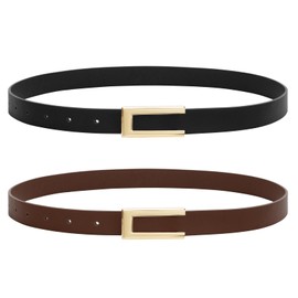WHIPPY Pack of 2 Leather Belts Women's Leather Belt Women's Belt for Jeans Dresses Coats with Golden Buckle, C-Black/Coffee