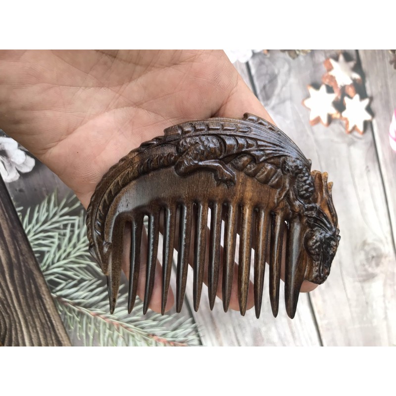 Handicraftviet Hand-Carved Wooden Hair Comb, Wooden Viking Comb for Men's