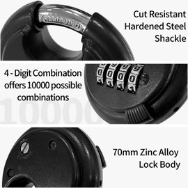 Socpuro 2Pack Combination Lock, 4 Digit Disc Padlock with Hardened Shackle, Weatherproof Combo Locks Outdoor Round Lock for Gate, Storage Unit, Fence, School Gym Locker(Black)