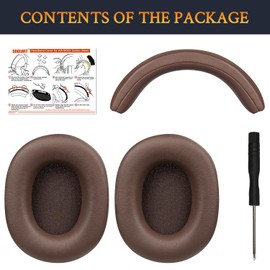 SOULWIT Ear Pads Cushions + Headband Cover, Replacement Kit for ATH M50, M50X, M50XWH, M50XBT, M50XBT2, M50S/LE Headphones, Replacement Headstrap Pad & Earpads Repair Part (Coffee)