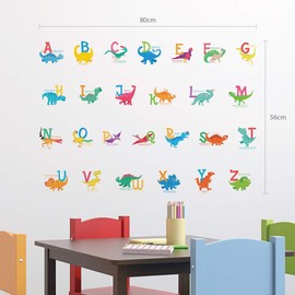 DECOWALL DS6-8033 A-Z Dinosaur Alphabet Kids Wall Stickers Decals Peel and Stick Removable for Nursery Bedroom Living Room art murals decorations decor bathroom kitchen toddlers girls baby