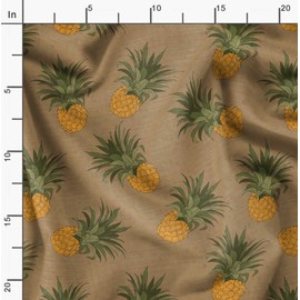 Soimoi Brown Velvet Fabric Pineapple Fruits Fabric Prints by Yard 58 Inch Wide