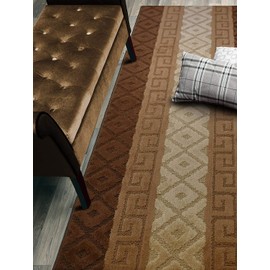 Custom Size Hallway Runner Rug, Slip Resistant, 26 Inch Wide X Your Choice of Length, Meander Brown, 26 Inch X 26 feet