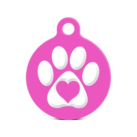 Love Paw Round Keychain with Tab Engraved with Heart Hot Pink