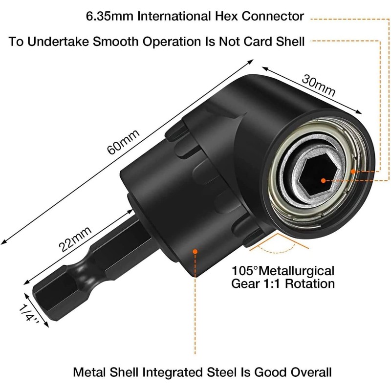4 Pieces Impact Drill Bit Extension, 105° Right Angle Drill