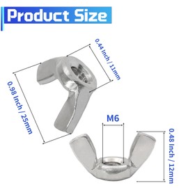 HARSKIYER 20 Pcs M6 Wing Nuts, 304 Stainless Steel Butterfly Wing Nut, Corrosion-Resistant Fasteners with Hand Twist Design for DIY Projects, Furniture Assembly and Machinery Maintenance