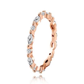 Rose Gold Plated 925 Sterling Silver CZ Simulated Diamond Stackable Ring Milgrain Eternity Bands for Women (size S)