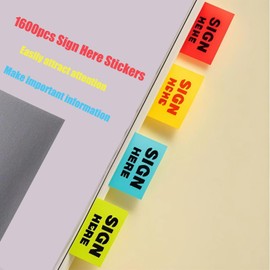 1600pcs Sign Here Stickers, Arrow Labels Stickers Adhesive Sign Here Tabs Sign Post Here Flags for Documents Notebooks Home Office School Supplies