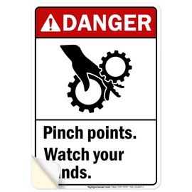 Danger Pinch Points Watch Your Hands With Black Graphic Sign, 10x7 Inches, 4 Mil Vinyl Decal Stickers Weather Resistant, Made in USA by My Sign Center