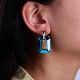 Yheakne Vintage Blue Acrylic Square Earrings Gold Chunky Square Hoop Earrings Hollow Square Hoop Drop Earrings Acrylic Blue Geometric Dangle Earrings Jewelry for Women