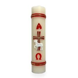 GCK 7"" x 1.5"" Cirio Paschal Candle Easter Lent Holy Cirio Pascual Cross Lamb Alpha Omega Vela, Ivory