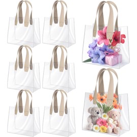 Pineraap 8 Pieces Clear Plastic Gift Bags with Handle, Reusable PVC Gift Wrap Goodie Bag Tote Bags for Wedding Birthday Christmas