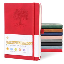 JUNART Notebook A5 Lined for Men and Women with 192 Pages, Leather Hardcover Notebook for Personal Writing, Study, Office, Travel Recording or Gifts (Red)
