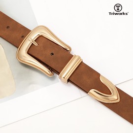 TRIWORKS Women Leather Belt Fashion Leather Waist Belt for Pants Jean Ladies Western Leather Belt