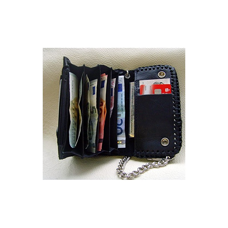 Leather Biker Wallet Circle of Skull with Chain and Belt