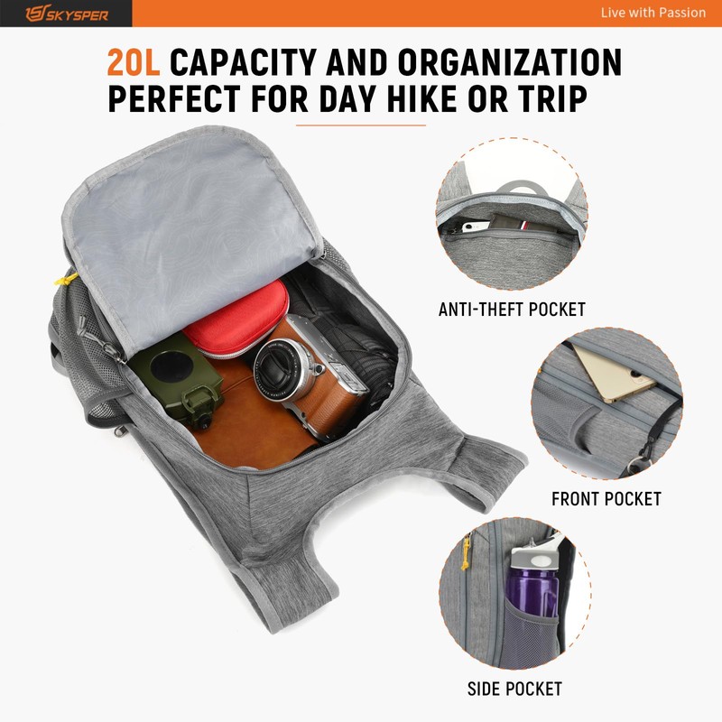 SKYSPER Foldable Backpack, 20 L, Ultralight Hiking Backpack, Small Backpack,